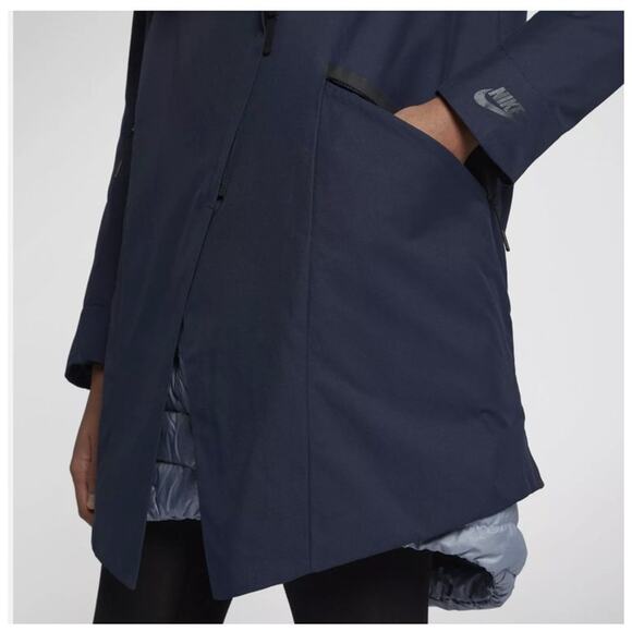 Nike Sportswear Tech Aeroloft Parka Asymetrical Zip Navy Blue Jacket Size Large - Picture 2 of 8